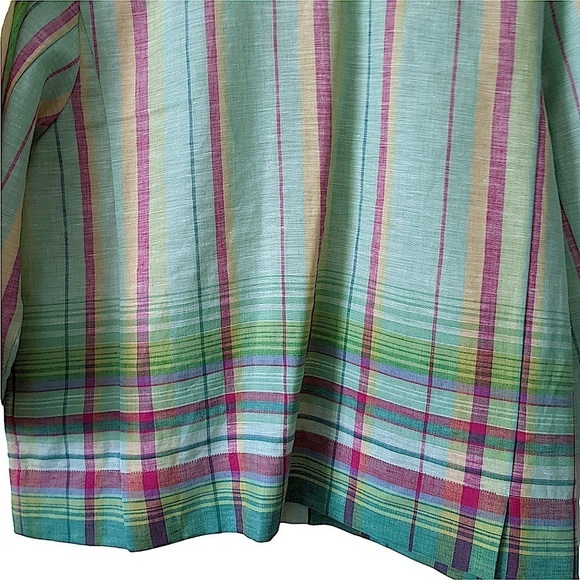 WESTBOUND Essentials Bright Pastel Plaid Linen Lagenlook Blouse Size 16 Petite - Picture 5 of 6